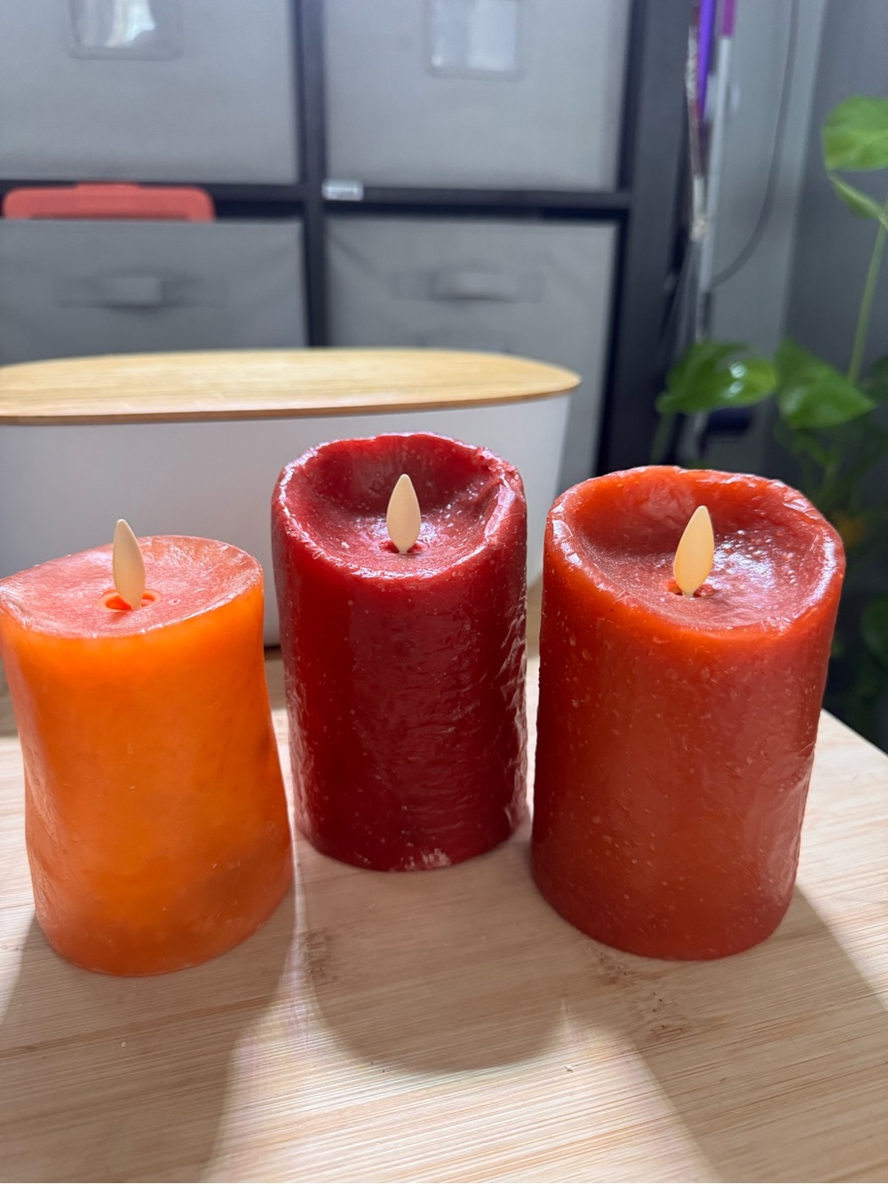 Luminara LED Flicker Flameless Pillar Candle Trio in Orange and Red